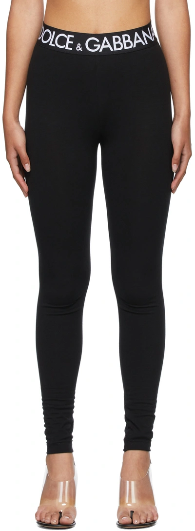 Shop Dolce & Gabbana Black Cotton Logo Leggings In N0000 Black
