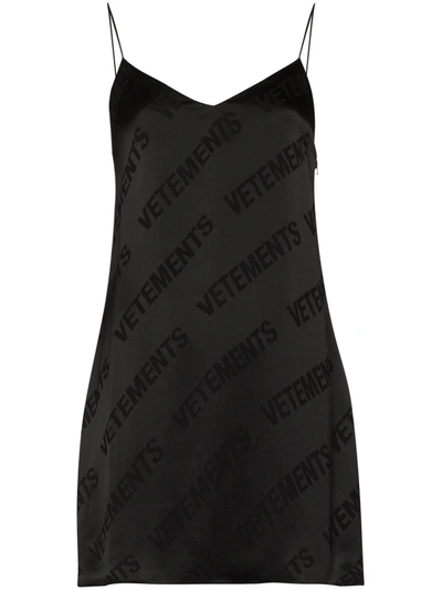 Shop Vetements Diagonal Logo Mini Dress In Black