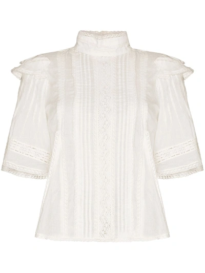 Shop Alemais Penny Pintuck Short-sleeve Blouse In White