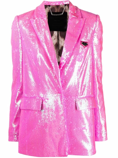 Shop Philipp Plein Sequin-embellished Single-breasted Blazer In Pink