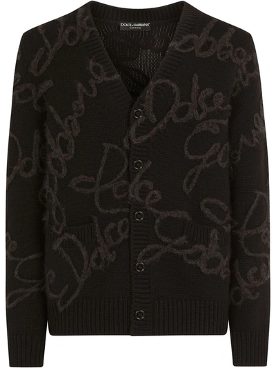 Shop Dolce & Gabbana Logo-embroidered Cardigan In Black