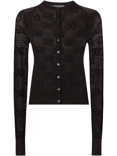 Dolce & Gabbana Black Cardigan With All-over Logo In Black