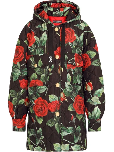 Shop Dolce & Gabbana Rose-print Raincoat In Black