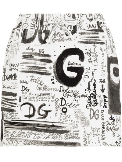 Shop Dolce & Gabbana Logo-print Mini Skirt In Black ,white