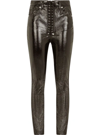 Shop Dolce & Gabbana Coated Lace-up Skinny Trousers In Black