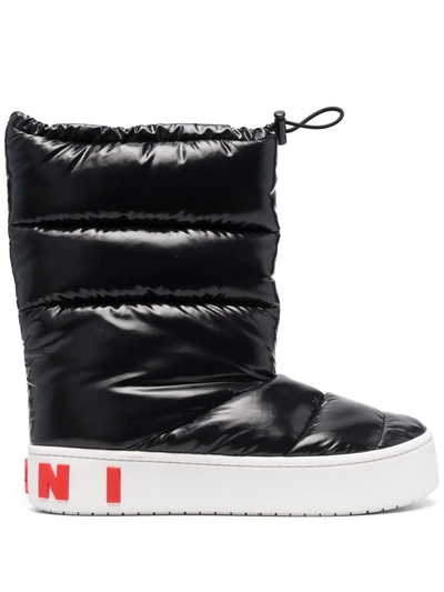 Marni Paw Quilted Nylon Puffer Boots In Black White | ModeSens