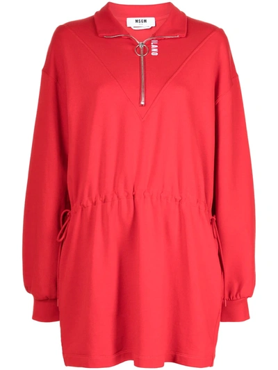 Shop Msgm Half Zip Jersey Mini Dress In Red