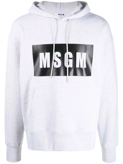 Shop Msgm Logo-print Cotton Hoodie In Grey