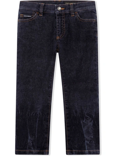 Shop Dolce & Gabbana Faded Straight-leg Jeans In Blue
