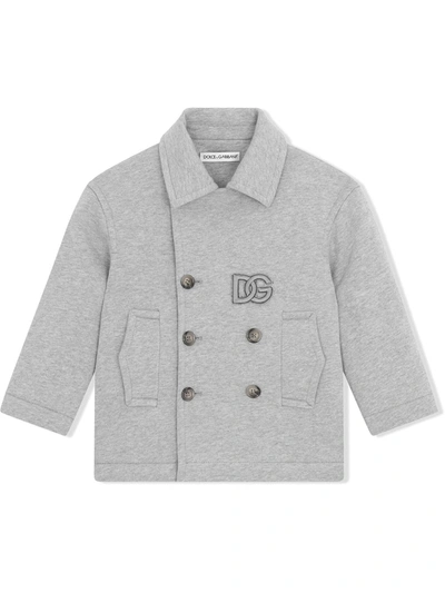 Shop Dolce & Gabbana Double-breasted Logo-patch Coat In Grey