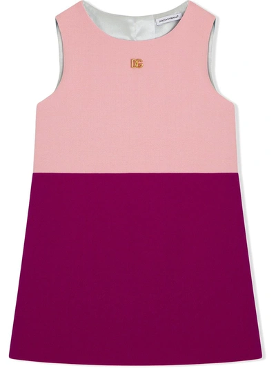 Shop Dolce & Gabbana Colour-block Logo-plaque Dress In Pink