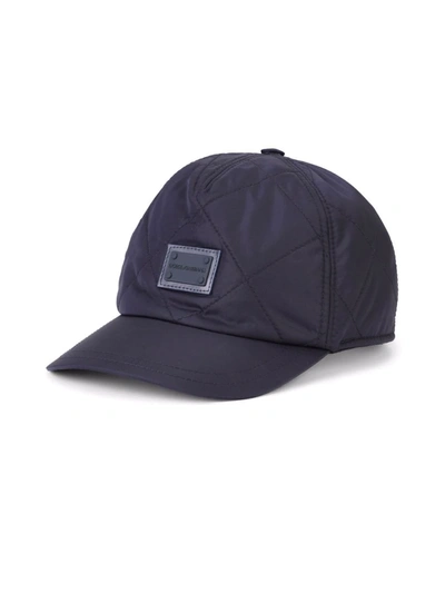 Shop Dolce & Gabbana Quilted Logo-patch Cap In Blue