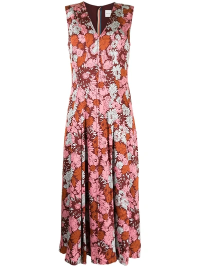 Shop Paul Smith Floral Print Flared Dress In Red