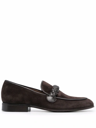 Shop Gianvito Rossi Massimo Braid-embellished Suede Loafers In Brown
