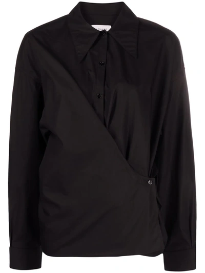 Shop Lemaire Wrap-front Long-sleeve Shirt In Black