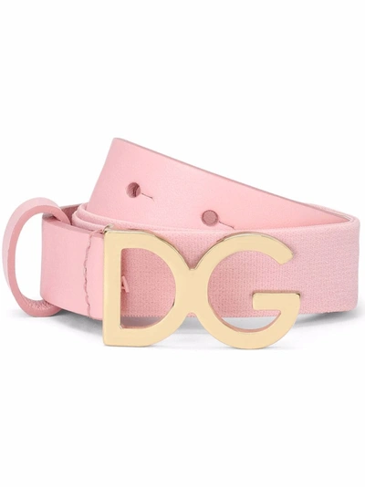 Shop Dolce & Gabbana Logo-buckle Leather-trim Belt In Pink