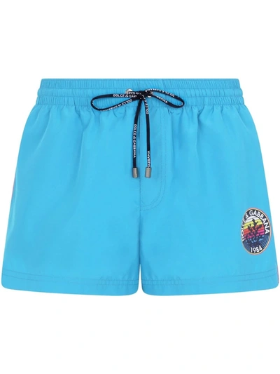 Shop Dolce & Gabbana Logo-print Swim Shorts In Blue