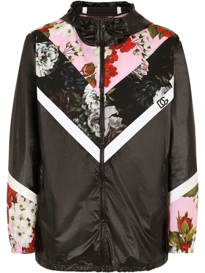 Shop Dolce & Gabbana Floral-print Hooded Jacket In Black