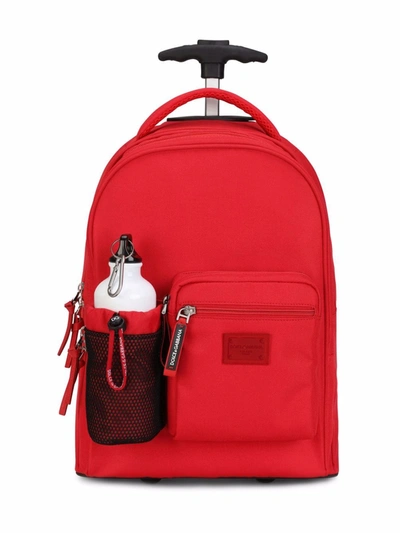 Shop Dolce & Gabbana Logo-plaque Wheelie Backpack In Red