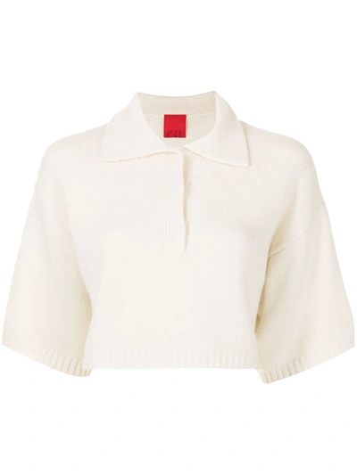 Shop Cashmere In Love Demi Cropped Cashmere Polo Shirt In White
