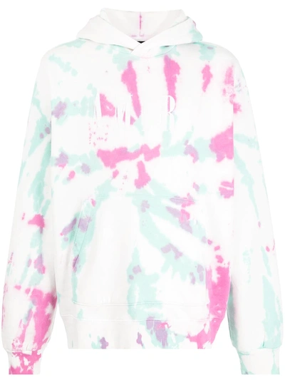 Shop Amiri Logo-print Tie-dye Hoodie In White