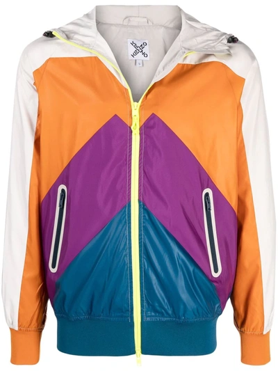 Shop Kenzo Colour-block Hooded Bomber Jacket In Neutrals