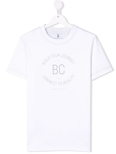 Shop Brunello Cucinelli Teen Slogan-print Cotton T-shirt In White