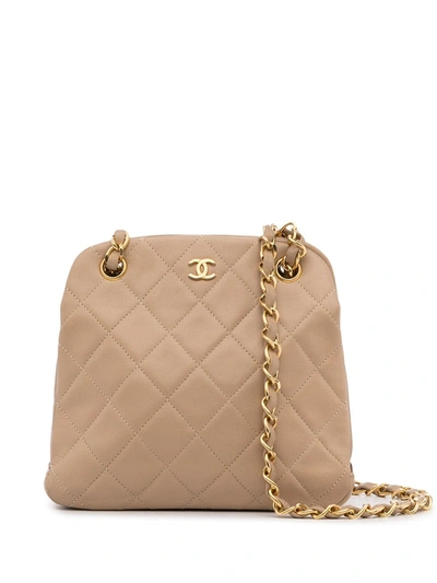 Pre-owned Chanel 1990 Quilted Double Chain Shoulder Bag In White