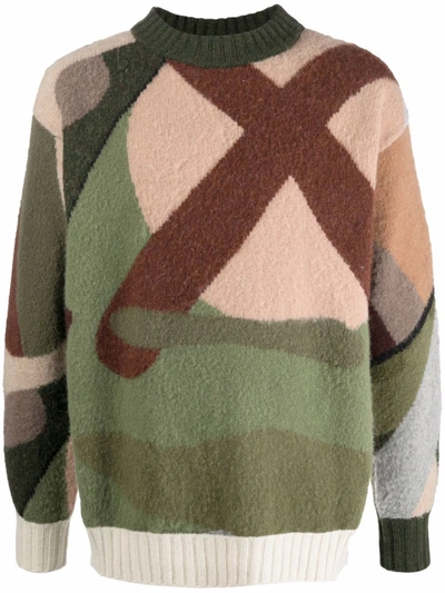 Shop Sacai X Kaws Camouflage-print Wool Jumper In Green