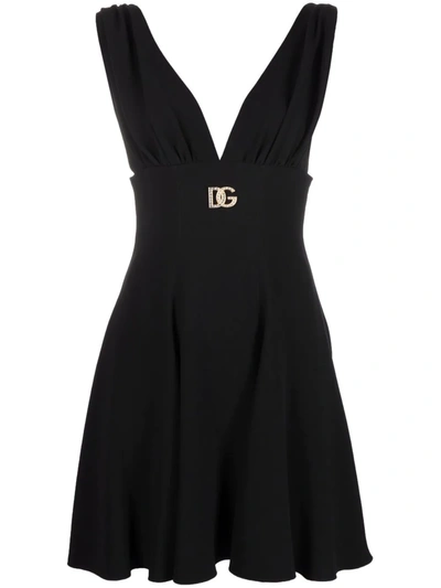 Shop Dolce & Gabbana Logo-plaque V-neck Dress In Black
