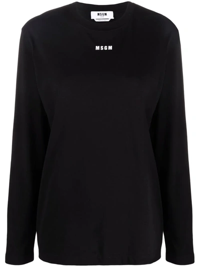 Msgm Black Impact Mini Logo Long Sleeve T-shirt In Black