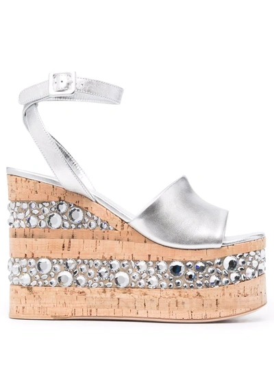 Shop Haus Of Honey Metallic-effect Platform Sandals In Grey