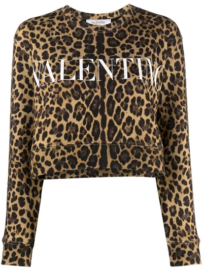 Shop Valentino Leopard-print Cotton Sweatshirt In Brown