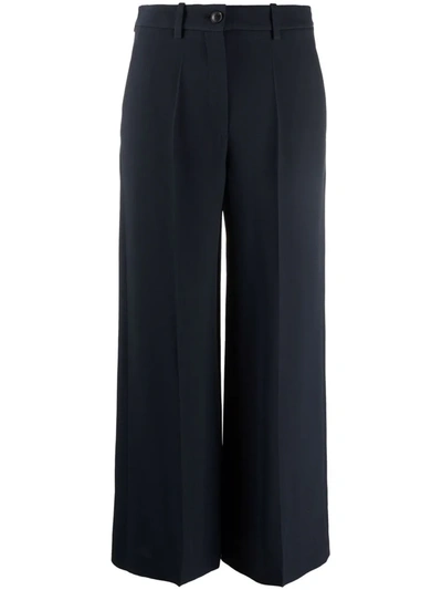 Shop Valentino Straight-leg Silk Trousers In Blue