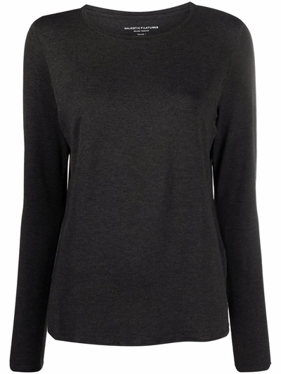 Shop Majestic Wide-neck Long-sleeved T-shirt In Grey