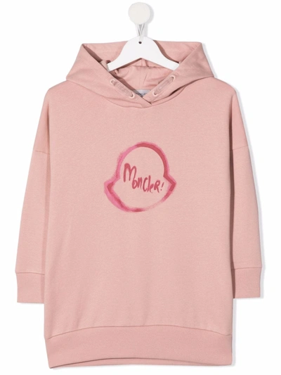 Shop Moncler Logo-print Hoodie Dress In Pink