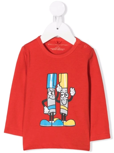 Shop Stella Mccartney Painting Friends-print Cotton T-shirt In Red