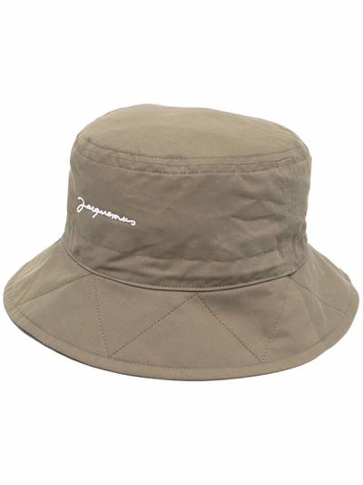 Shop Jacquemus Picchu Logo-embroidered Bucket Hat In Green