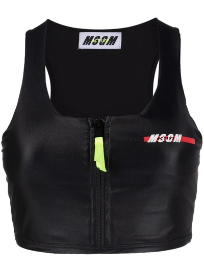 Shop Msgm Chest Logo-print Sports Bra In Black