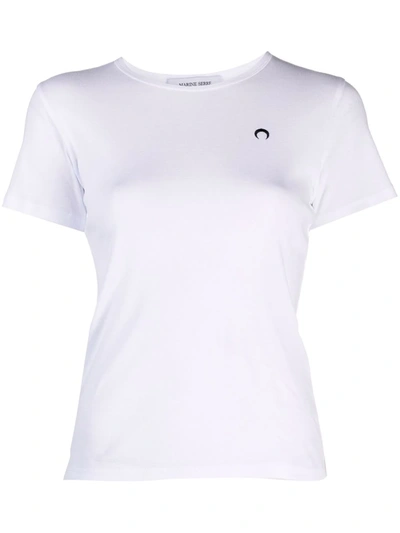 Shop Marine Serre Embroidered-logo Organic-cotton T-shirt In White