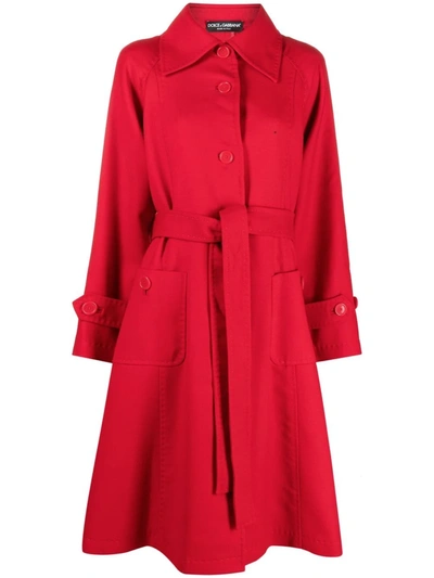 Shop Dolce & Gabbana Belted A-line Trench Coat In Red