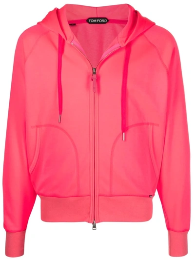 Shop Tom Ford Drawstring Zipped Hoodie In Pink