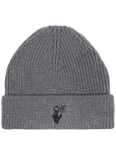 Shop Off-white Logo-embroidered Beanie In Grey