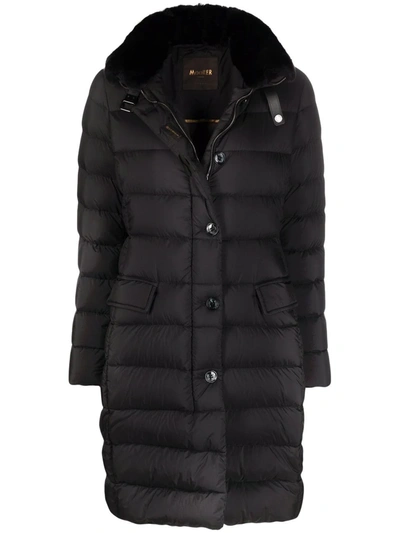 Moorer Vetiver Fur Trim Padded Parka In Black