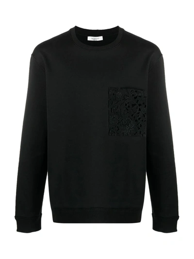 Shop Valentino Lace-detail Logo-print Sweatshirt In Black