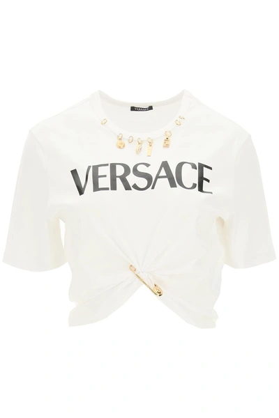 Shop Versace Cropped T-shirt With Charms In Mixed Colours