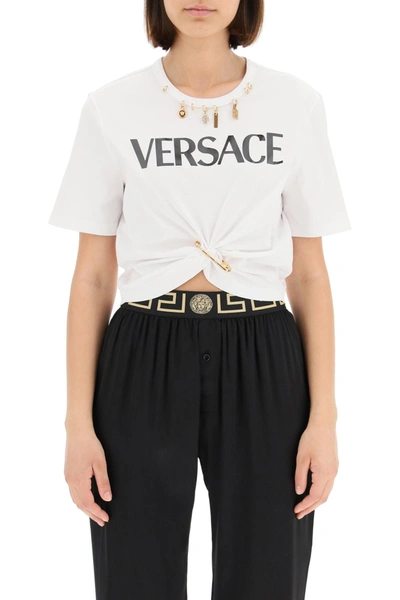 Shop Versace Cropped T-shirt With Charms In Mixed Colours