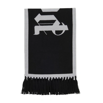 Shop Palm Angels Logo Scarf In Black Whit