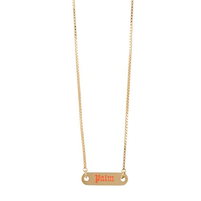 Shop Palm Angels Logo Plate Necklace In Gold Gold