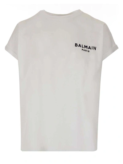 Shop Balmain Basic Branded T-shirt In White